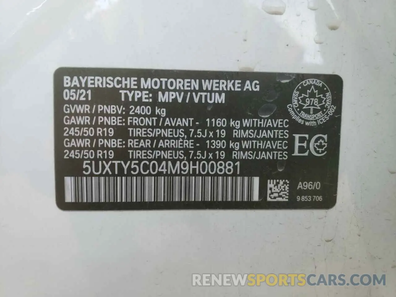 13 Photograph of a damaged car 5UXTY5C04M9H00881 BMW X3 2021