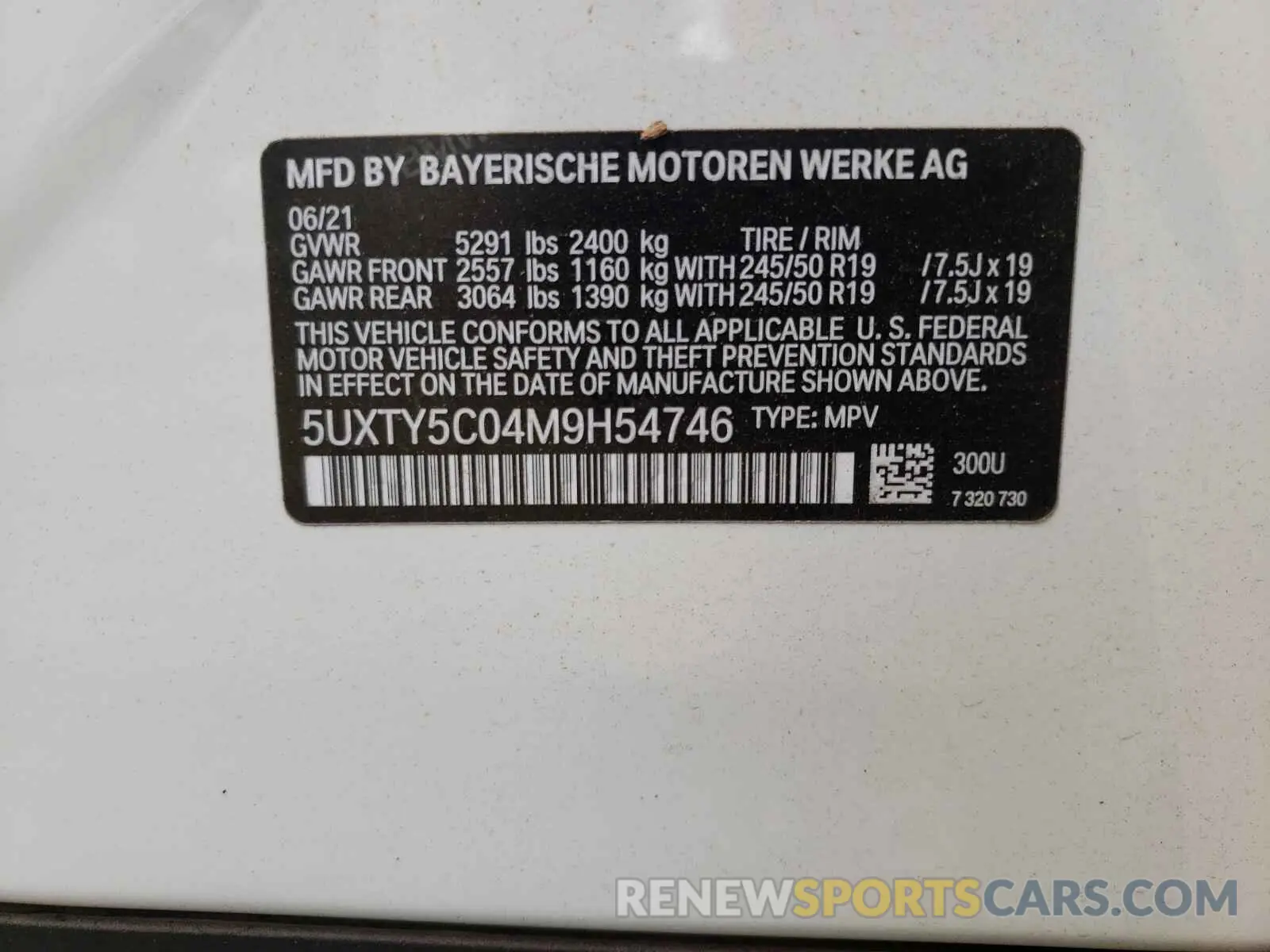 10 Photograph of a damaged car 5UXTY5C04M9H54746 BMW X3 2021