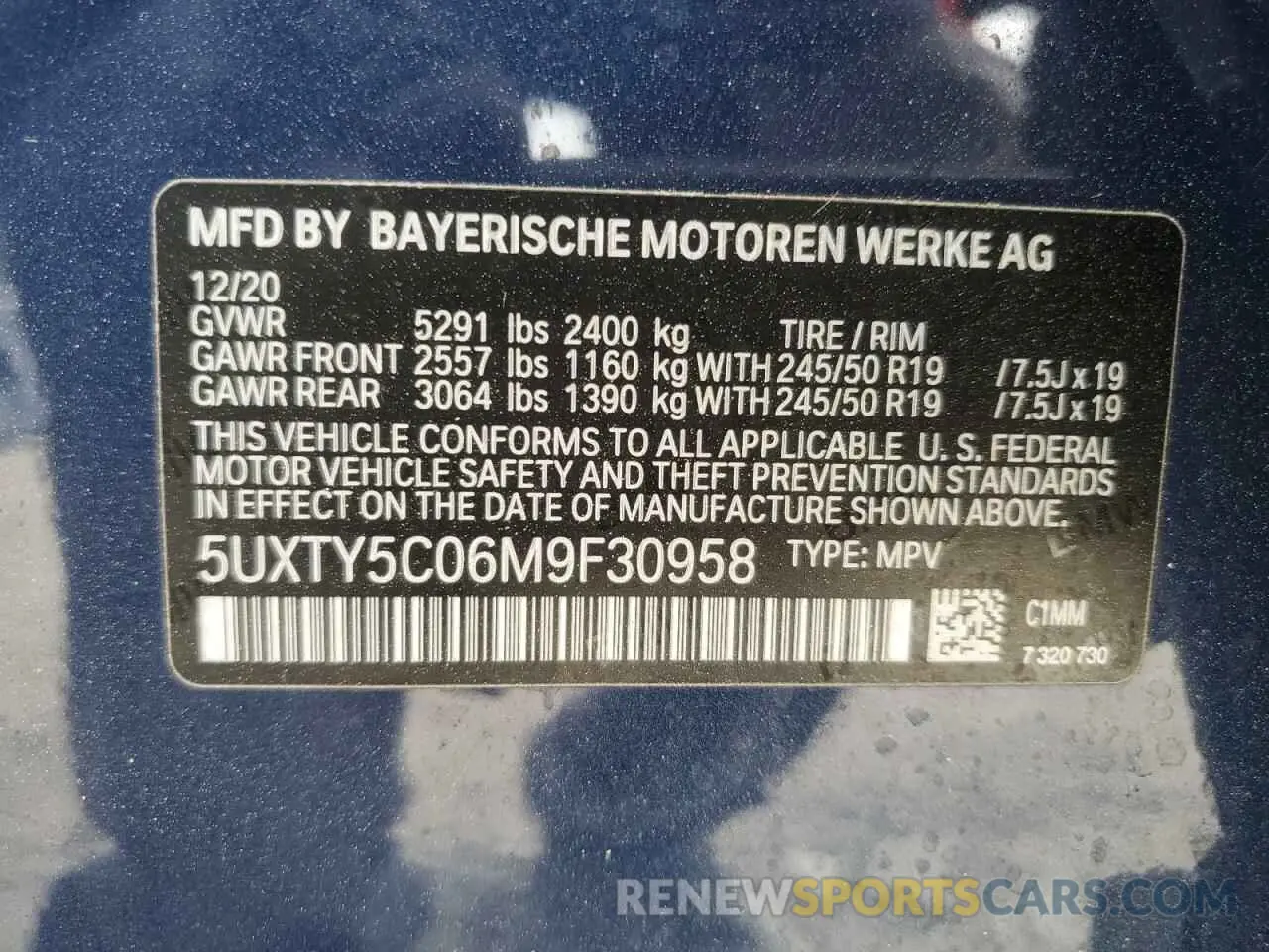 14 Photograph of a damaged car 5UXTY5C06M9F30958 BMW X3 2021