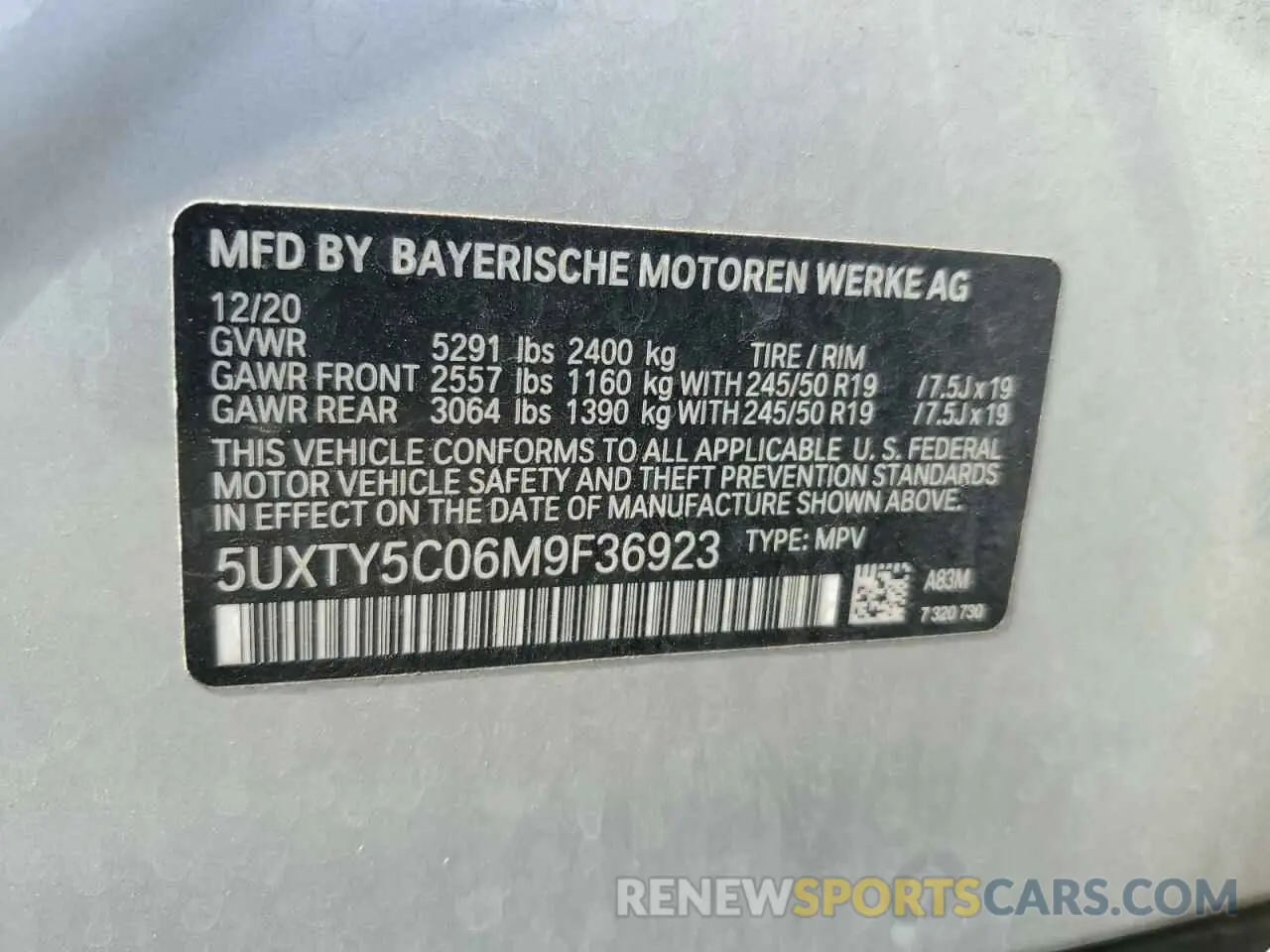 13 Photograph of a damaged car 5UXTY5C06M9F36923 BMW X3 2021