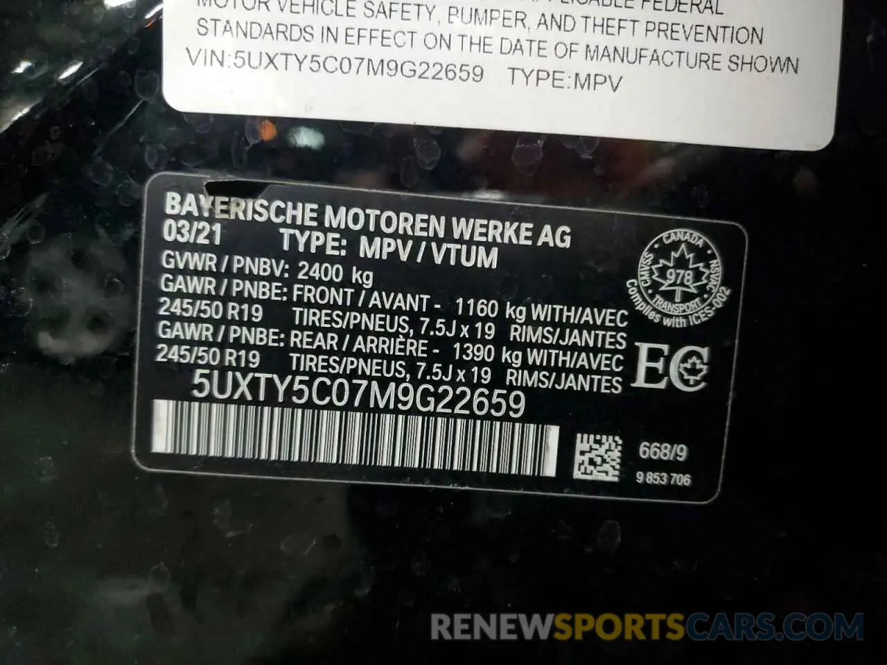 13 Photograph of a damaged car 5UXTY5C07M9G22659 BMW X3 2021