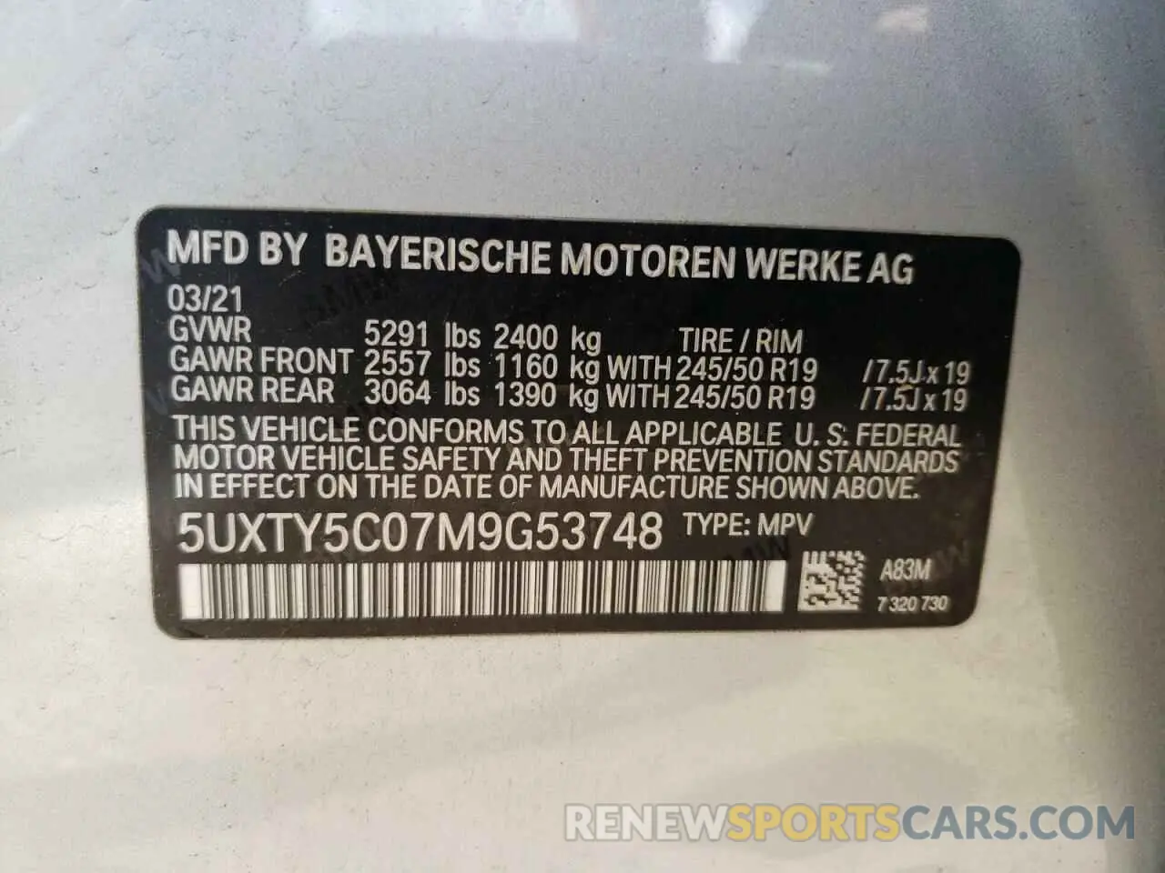 13 Photograph of a damaged car 5UXTY5C07M9G53748 BMW X3 2021