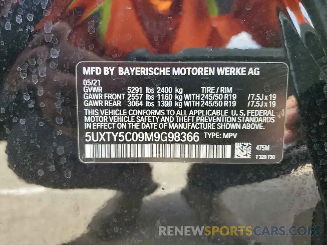 13 Photograph of a damaged car 5UXTY5C09M9G98366 BMW X3 2021