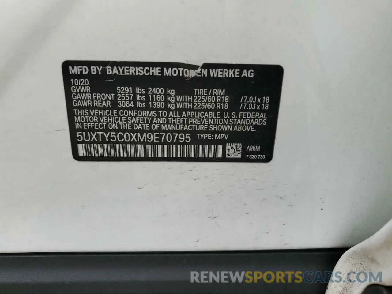 14 Photograph of a damaged car 5UXTY5C0XM9E70795 BMW X3 2021