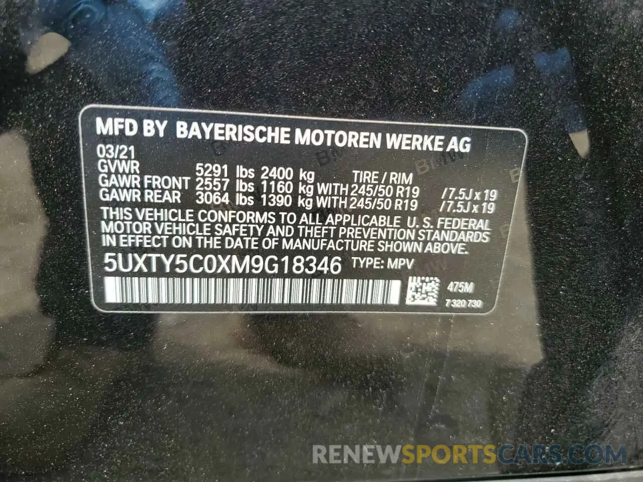 13 Photograph of a damaged car 5UXTY5C0XM9G18346 BMW X3 2021