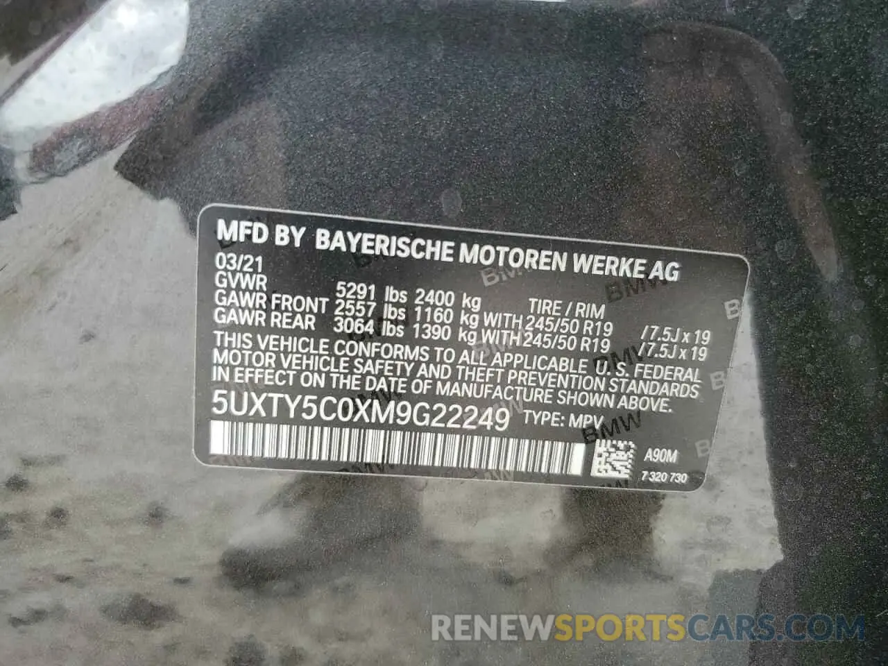 13 Photograph of a damaged car 5UXTY5C0XM9G22249 BMW X3 2021