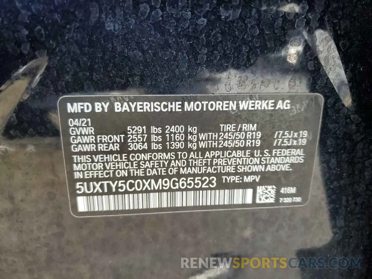 13 Photograph of a damaged car 5UXTY5C0XM9G65523 BMW X3 2021