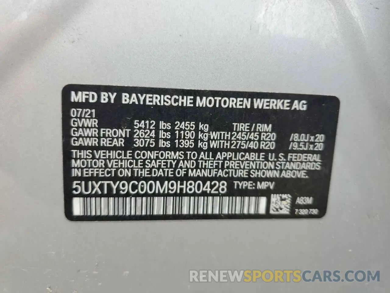 13 Photograph of a damaged car 5UXTY9C00M9H80428 BMW X3 2021