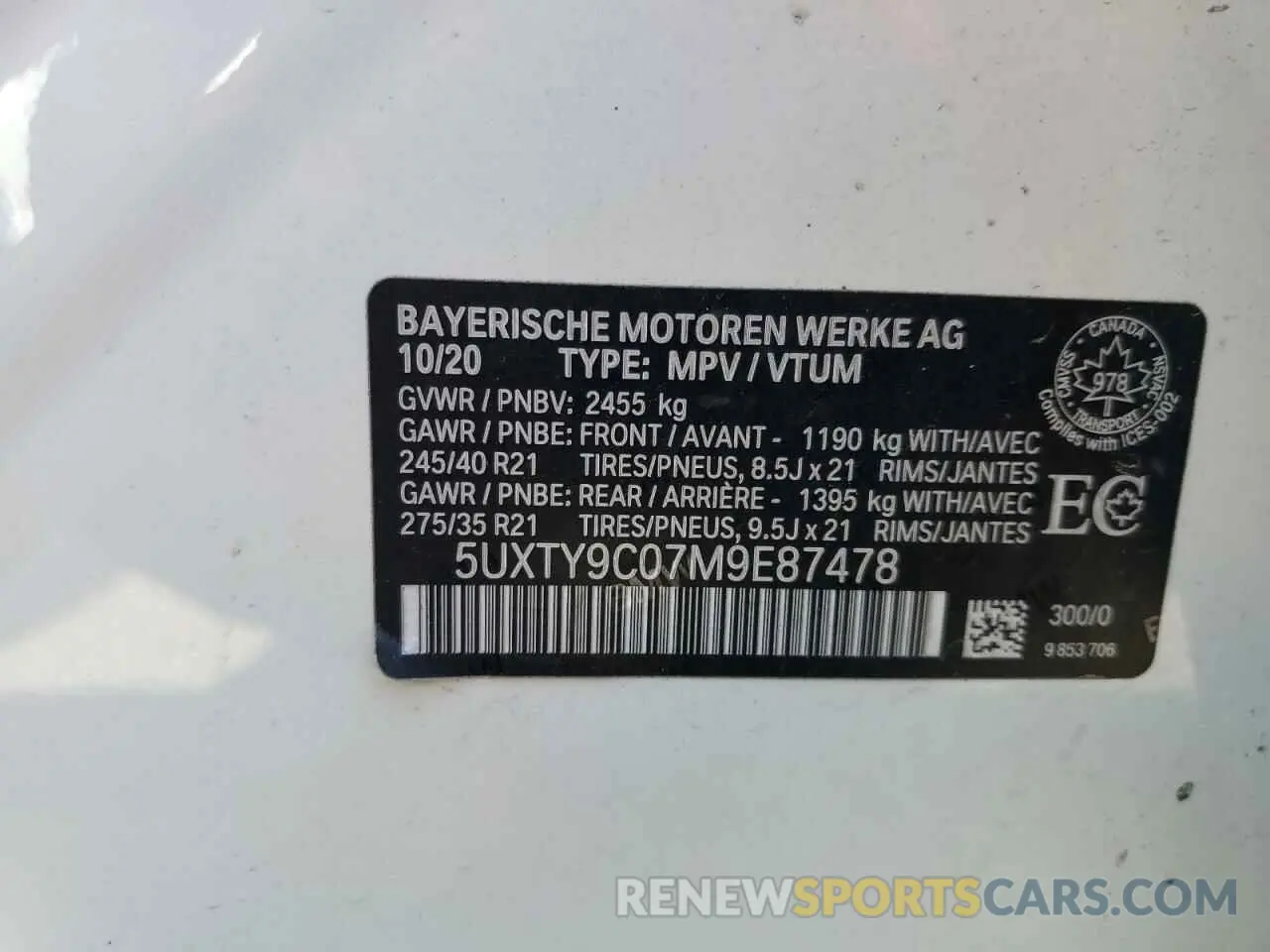 13 Photograph of a damaged car 5UXTY9C07M9E87478 BMW X3 2021