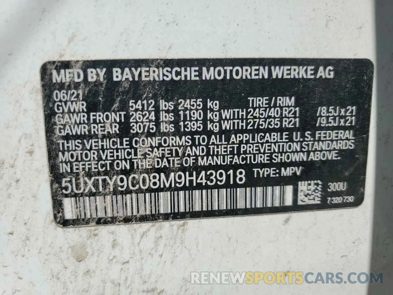 13 Photograph of a damaged car 5UXTY9C08M9H43918 BMW X3 2021