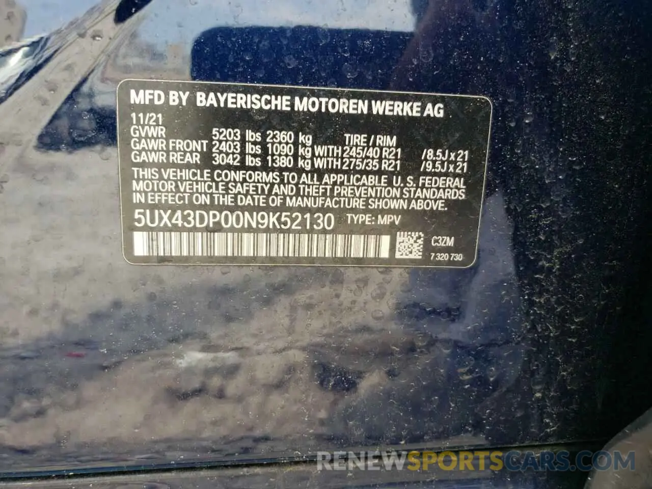 12 Photograph of a damaged car 5UX43DP00N9K52130 BMW X3 2022