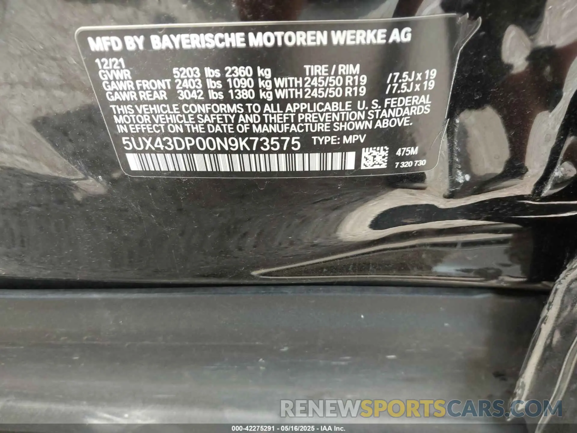 9 Photograph of a damaged car 5UX43DP00N9K73575 BMW X3 2022
