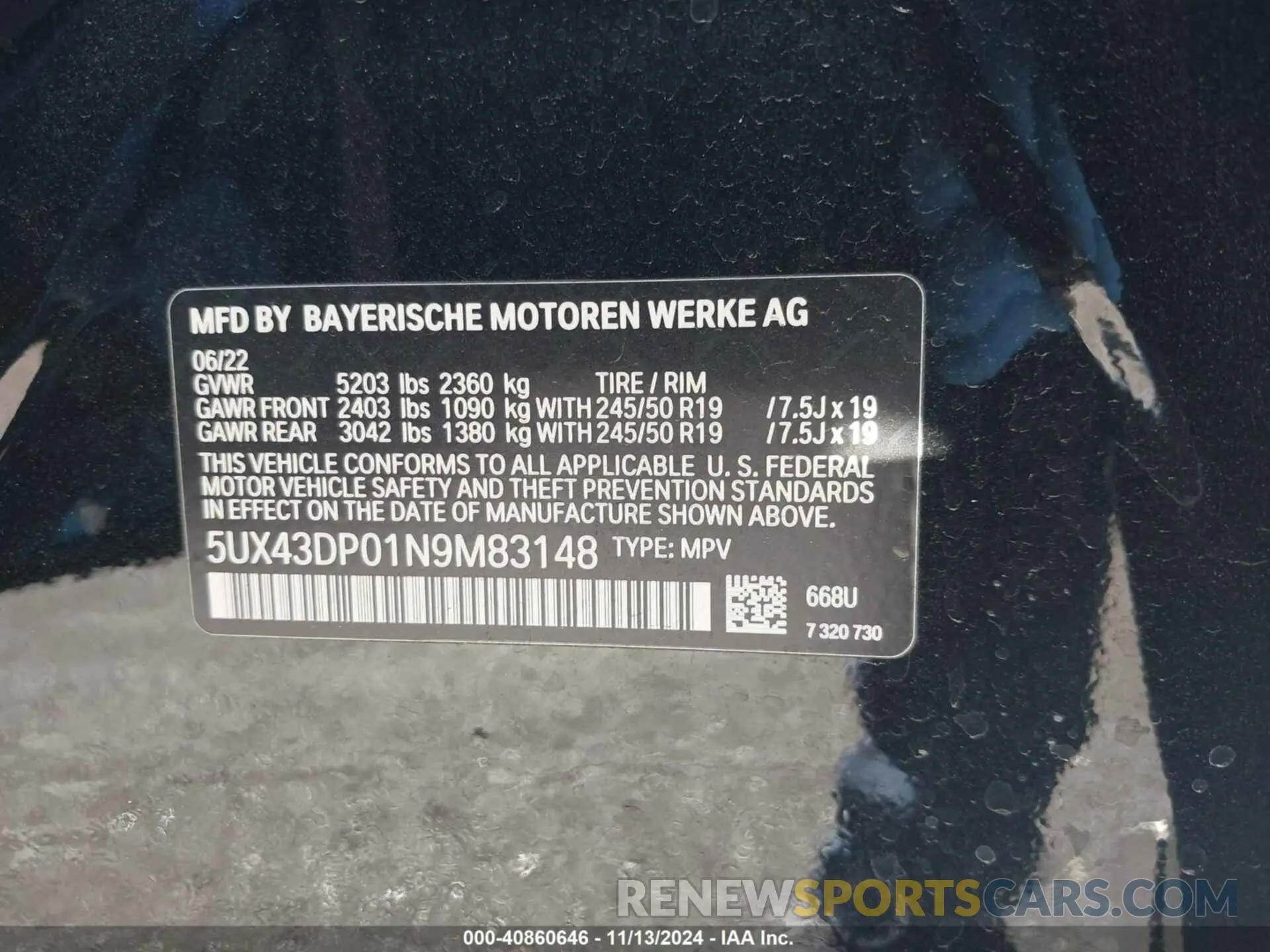 9 Photograph of a damaged car 5UX43DP01N9M83148 BMW X3 2022
