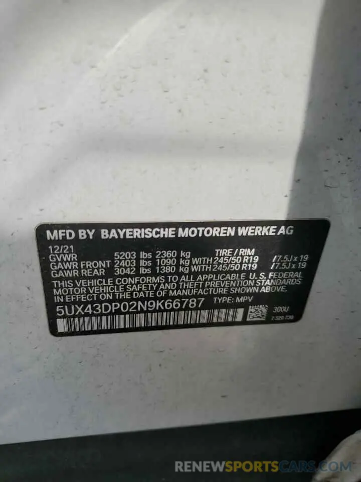 13 Photograph of a damaged car 5UX43DP02N9K66787 BMW X3 2022