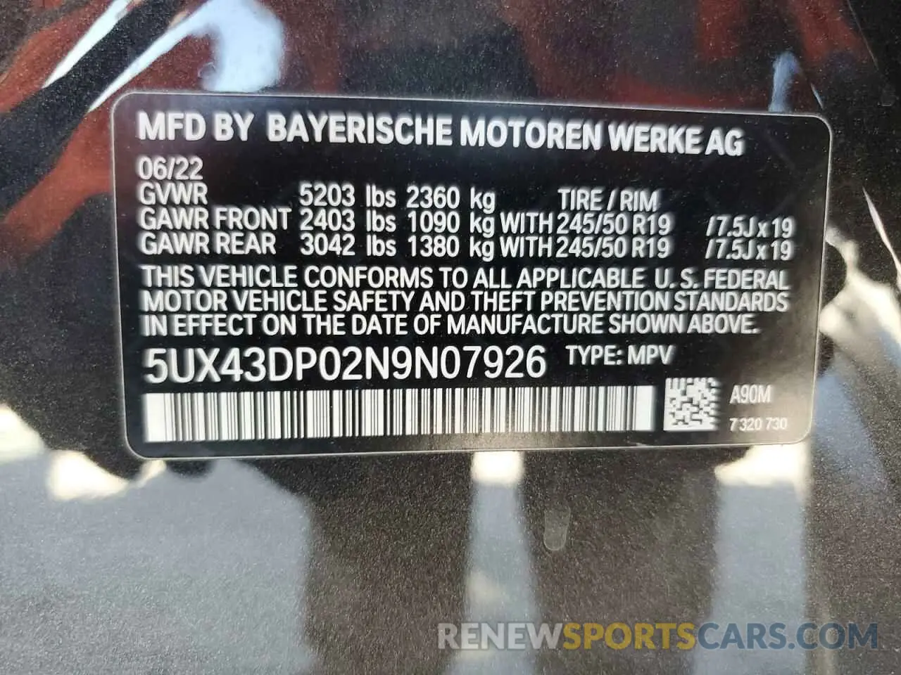14 Photograph of a damaged car 5UX43DP02N9N07926 BMW X3 2022