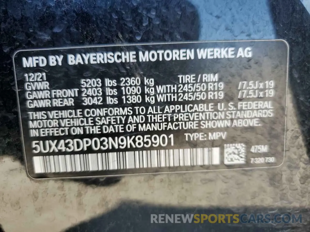 13 Photograph of a damaged car 5UX43DP03N9K85901 BMW X3 2022