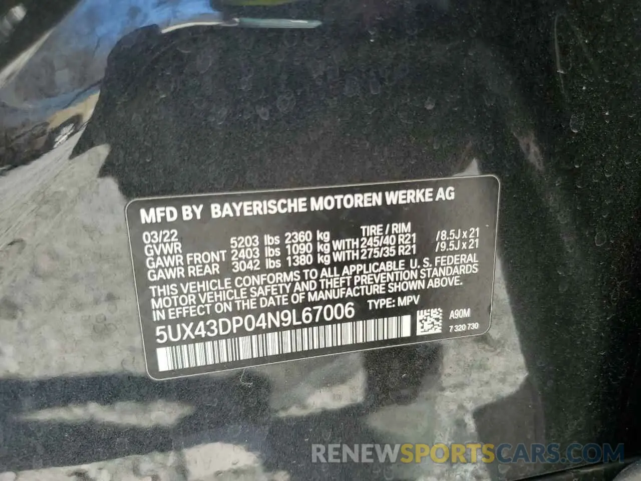 13 Photograph of a damaged car 5UX43DP04N9L67006 BMW X3 2022