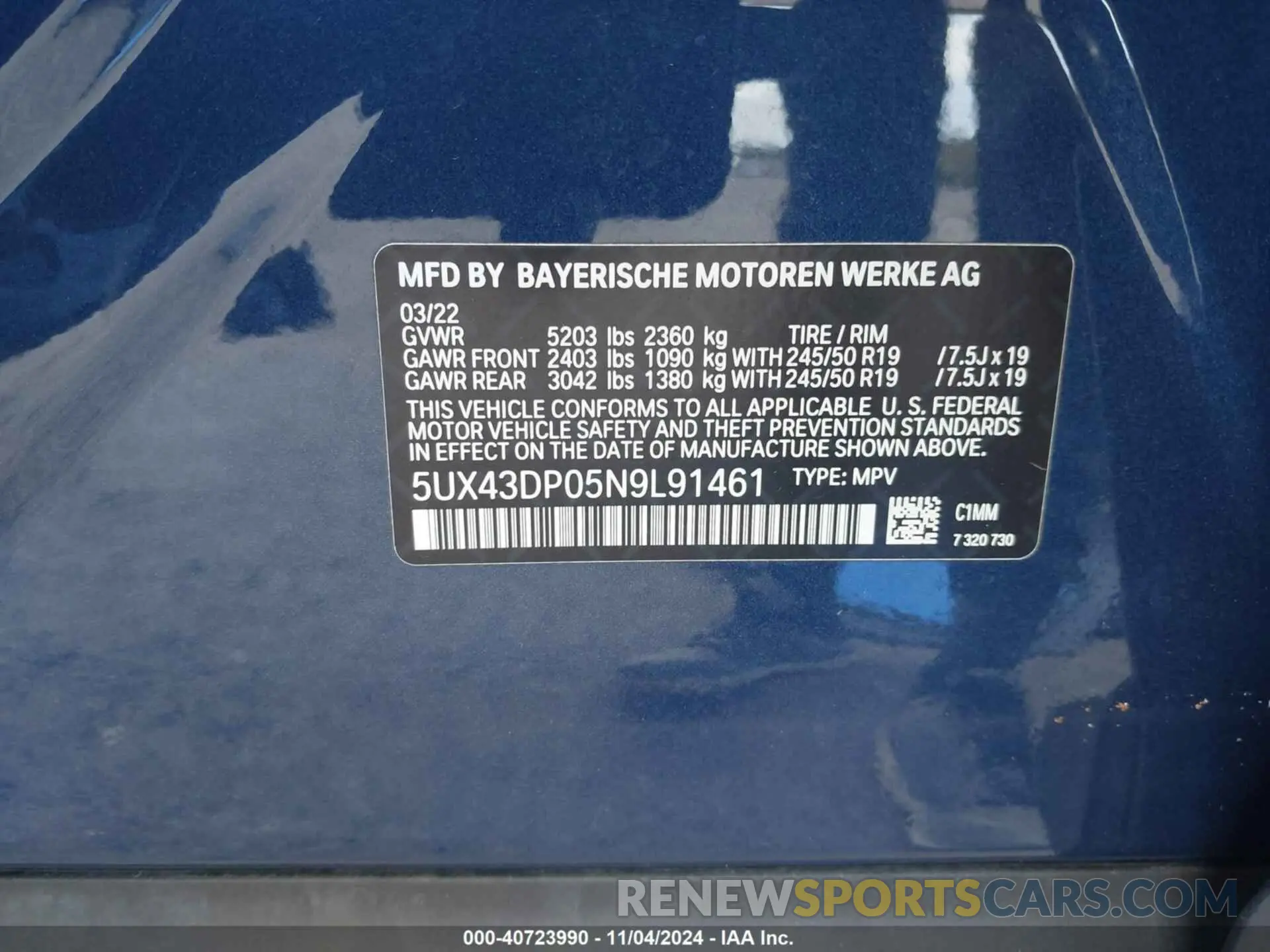 9 Photograph of a damaged car 5UX43DP05N9L91461 BMW X3 2022