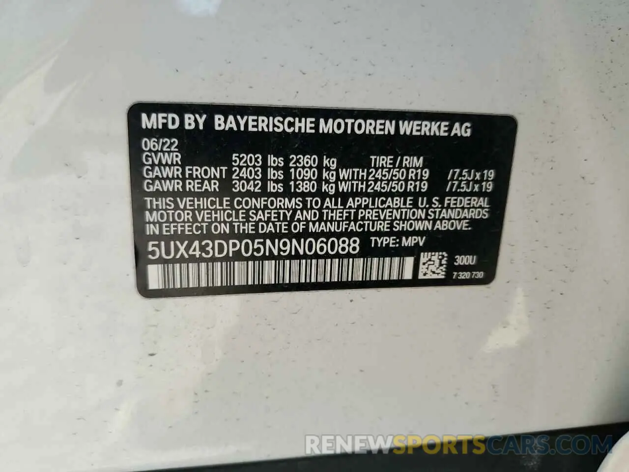 13 Photograph of a damaged car 5UX43DP05N9N06088 BMW X3 2022