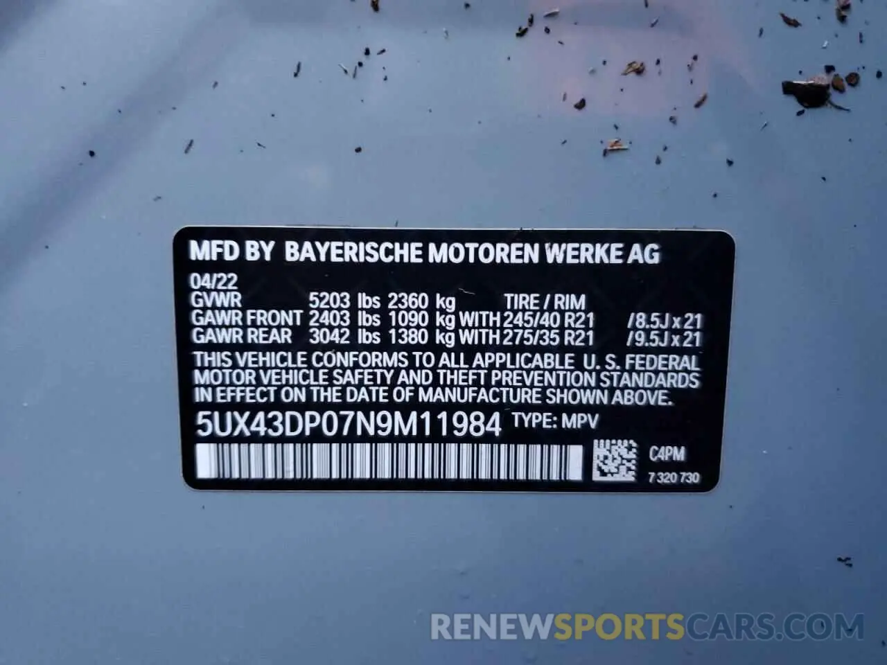13 Photograph of a damaged car 5UX43DP07N9M11984 BMW X3 2022