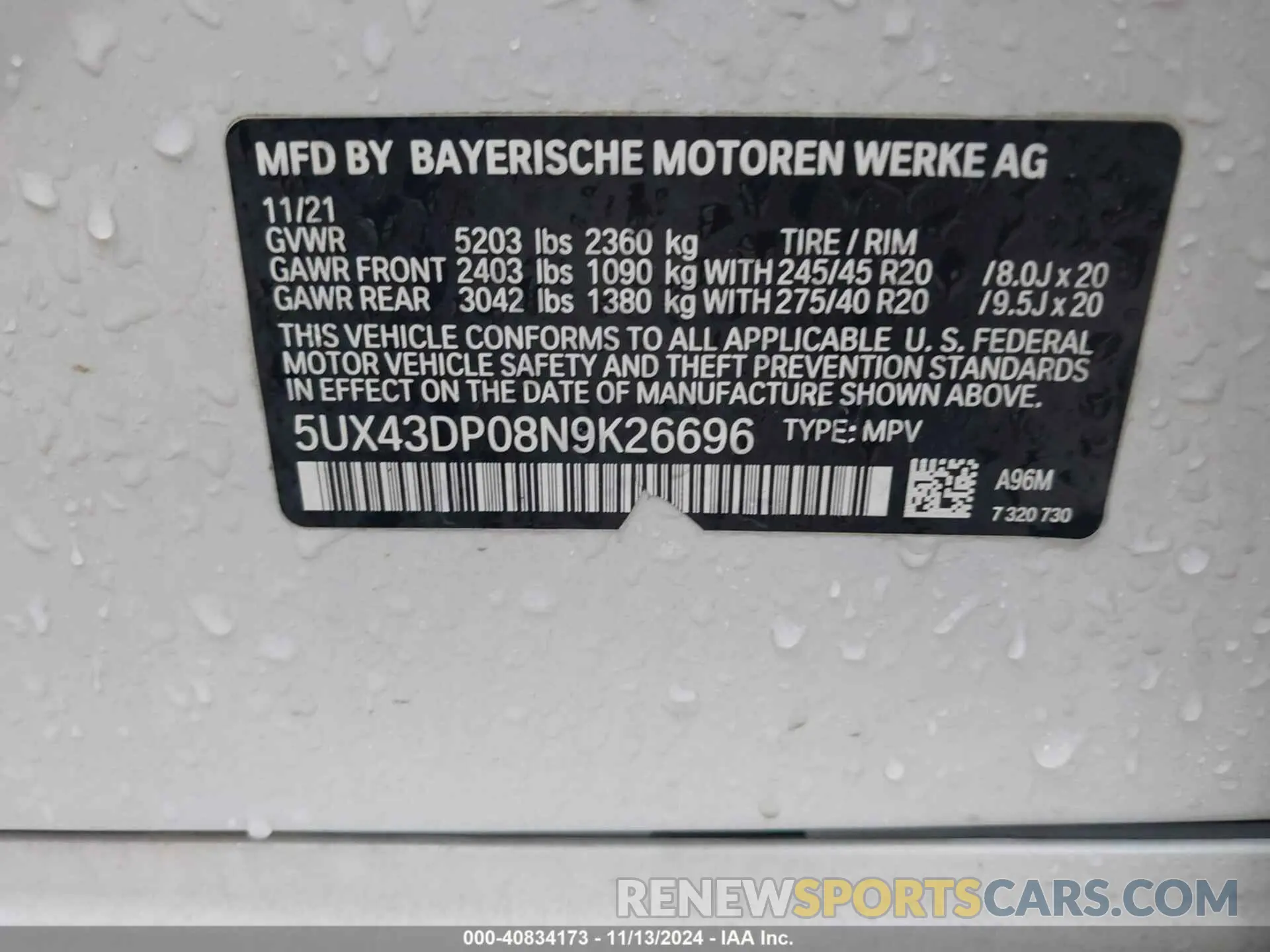 9 Photograph of a damaged car 5UX43DP08N9K26696 BMW X3 2022