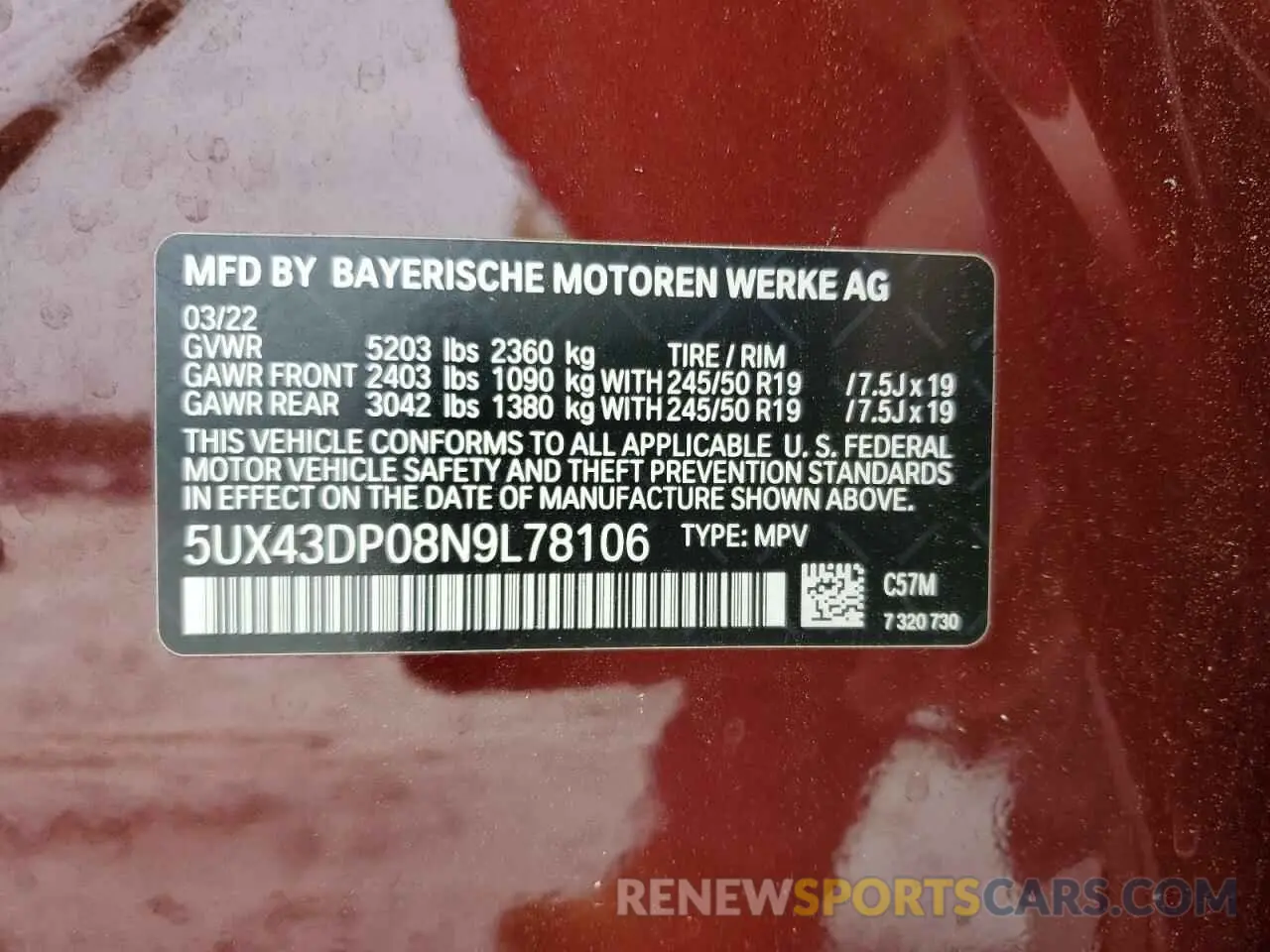 14 Photograph of a damaged car 5UX43DP08N9L78106 BMW X3 2022