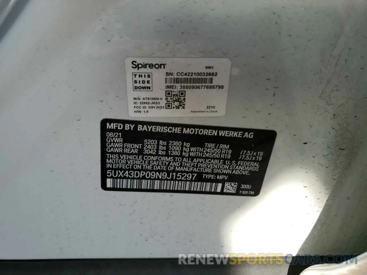 13 Photograph of a damaged car 5UX43DP09N9J15297 BMW X3 2022
