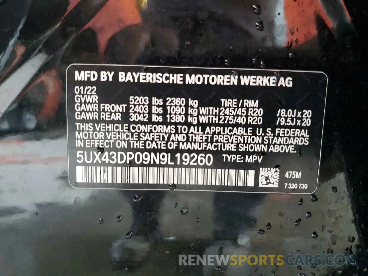 13 Photograph of a damaged car 5UX43DP09N9L19260 BMW X3 2022