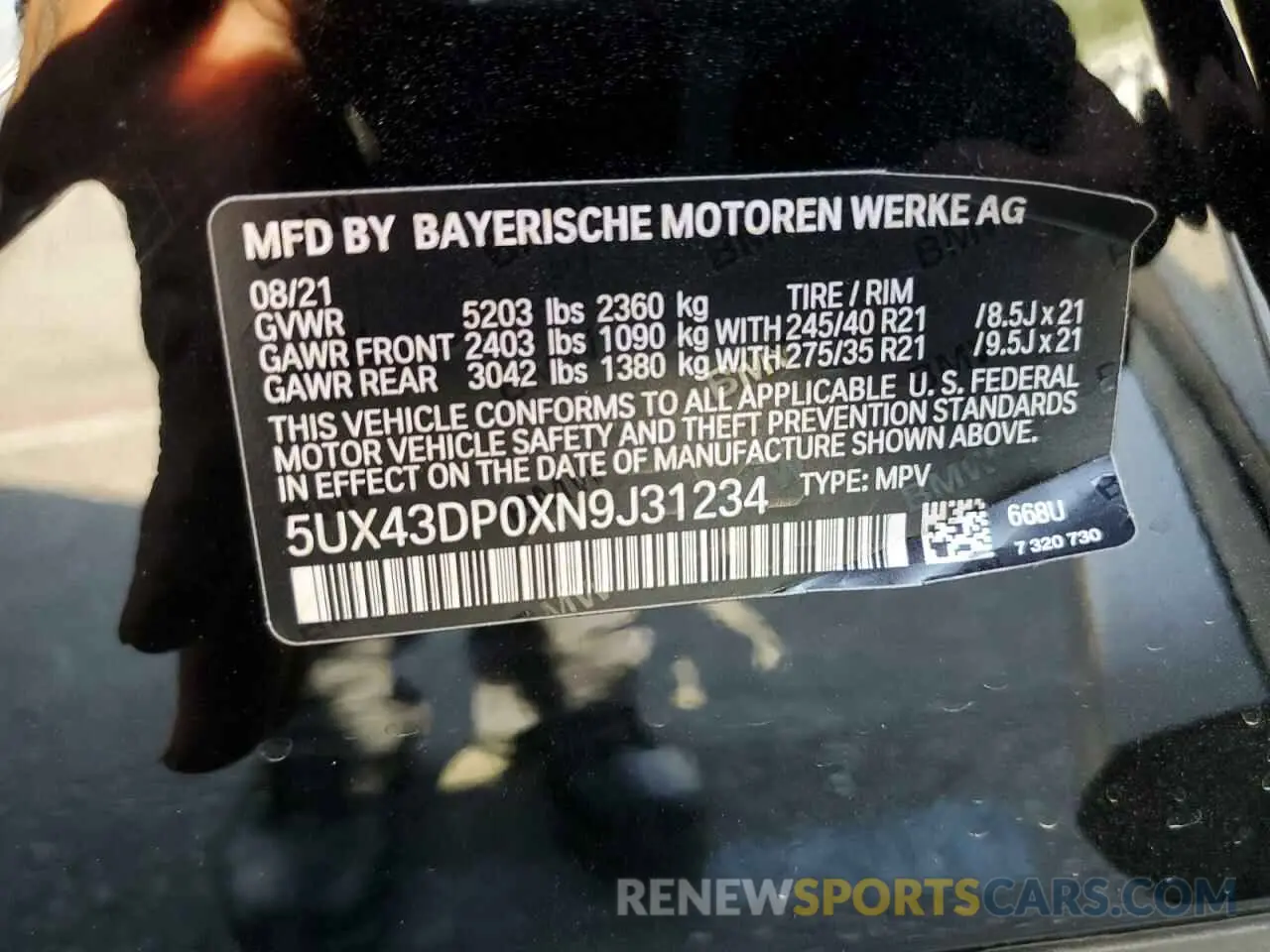 14 Photograph of a damaged car 5UX43DP0XN9J31234 BMW X3 2022