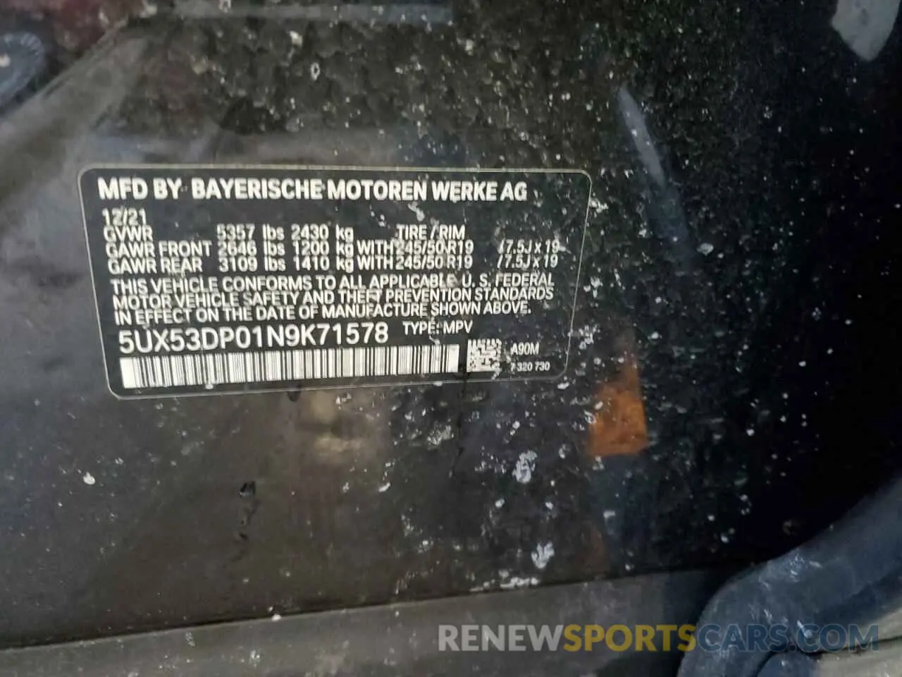 12 Photograph of a damaged car 5UX53DP01N9K71578 BMW X3 2022