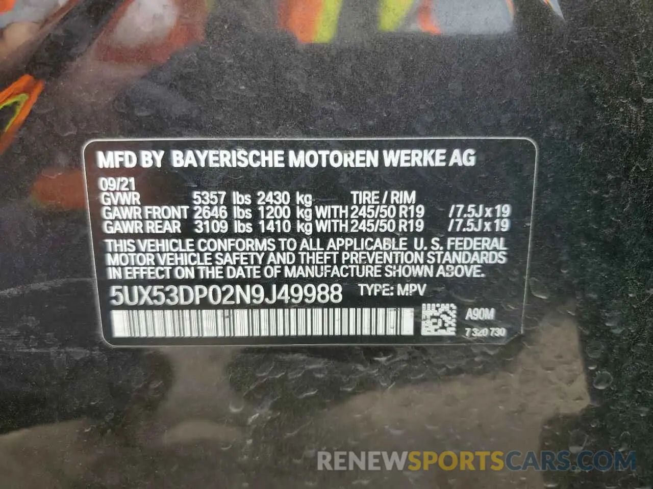 14 Photograph of a damaged car 5UX53DP02N9J49988 BMW X3 2022