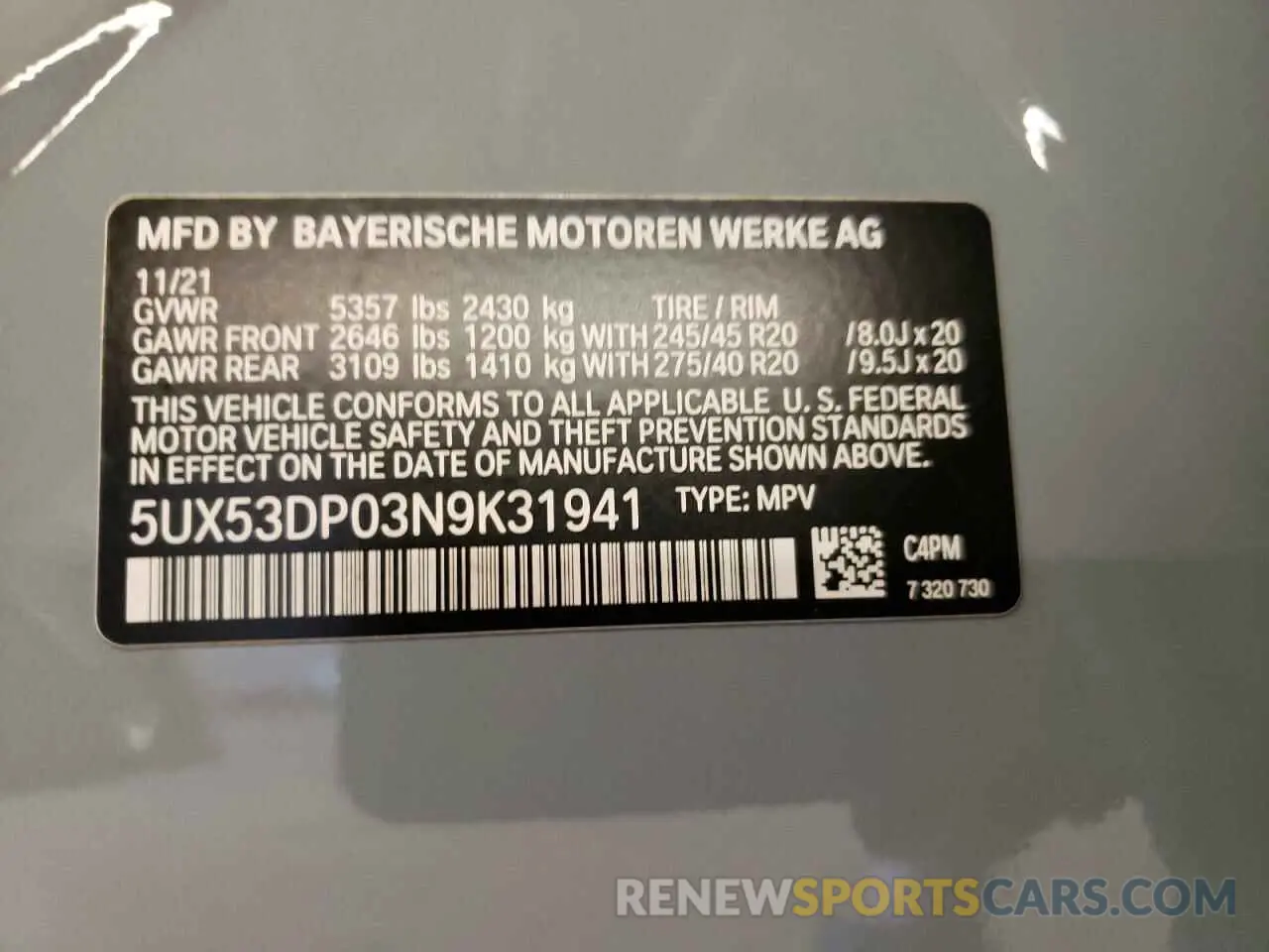 10 Photograph of a damaged car 5UX53DP03N9K31941 BMW X3 2022