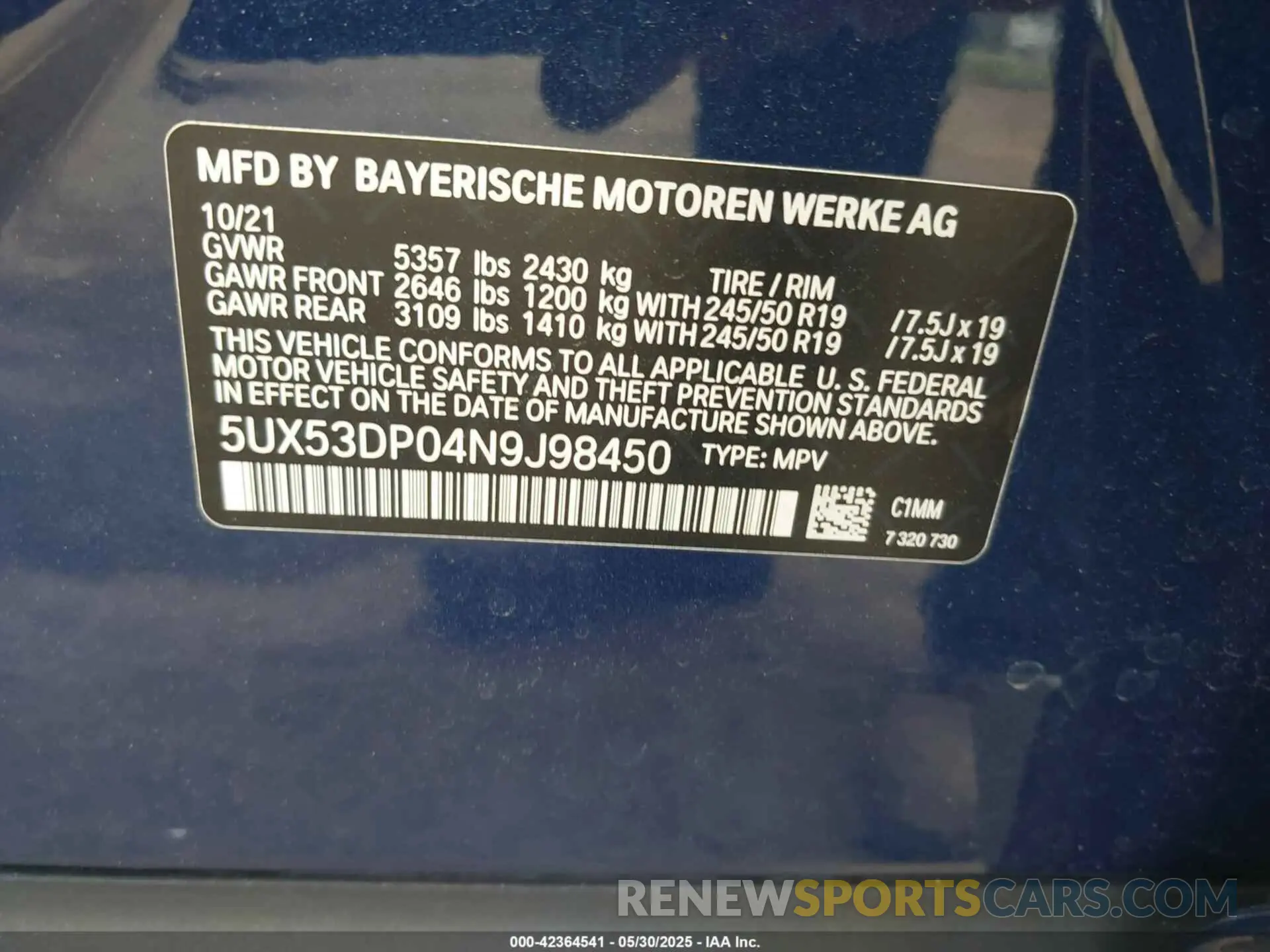 9 Photograph of a damaged car 5UX53DP04N9J98450 BMW X3 2022