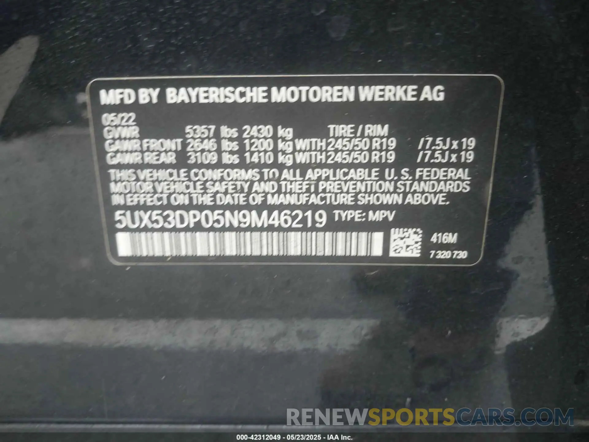 9 Photograph of a damaged car 5UX53DP05N9M46219 BMW X3 2022