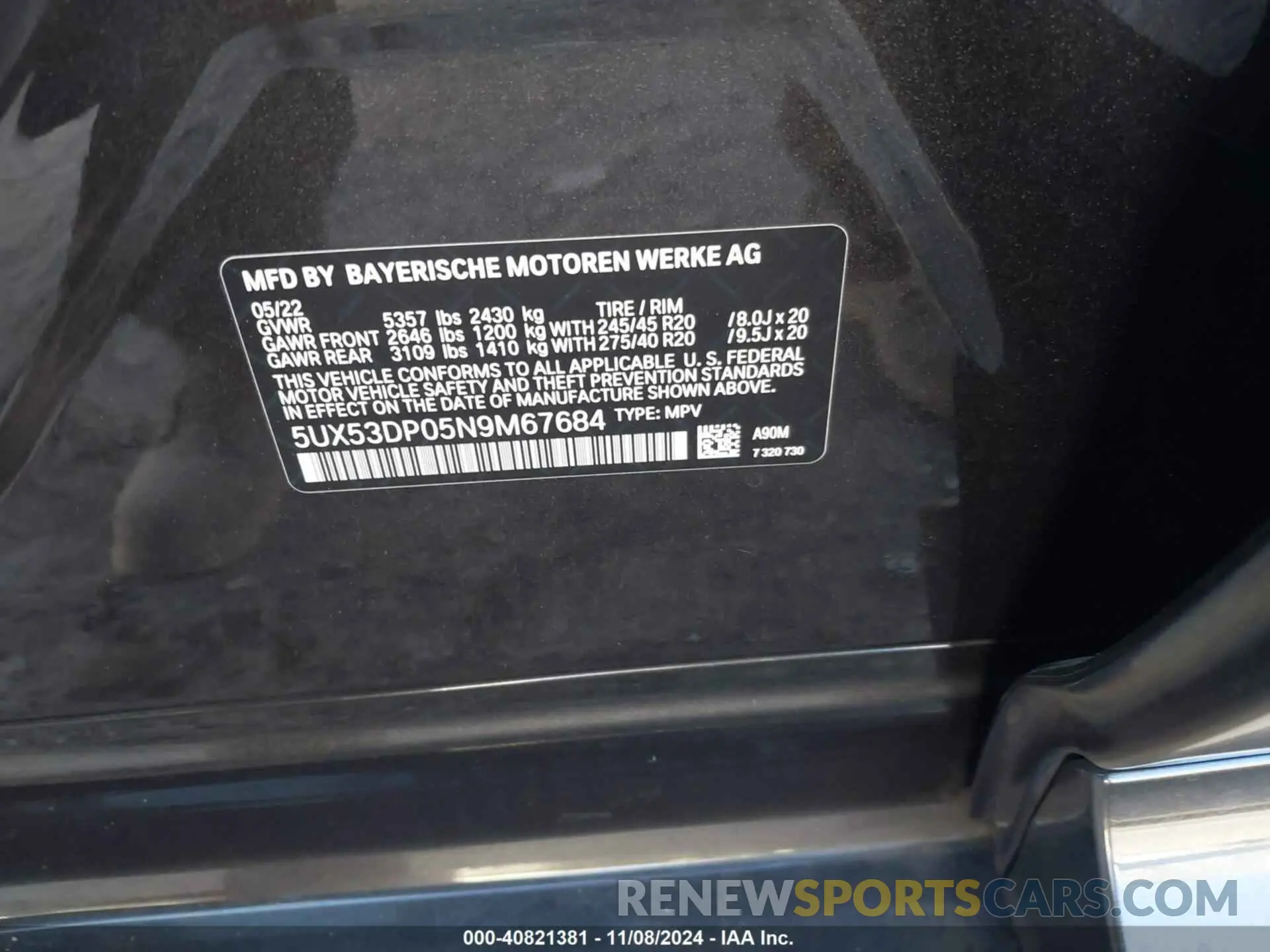 9 Photograph of a damaged car 5UX53DP05N9M67684 BMW X3 2022