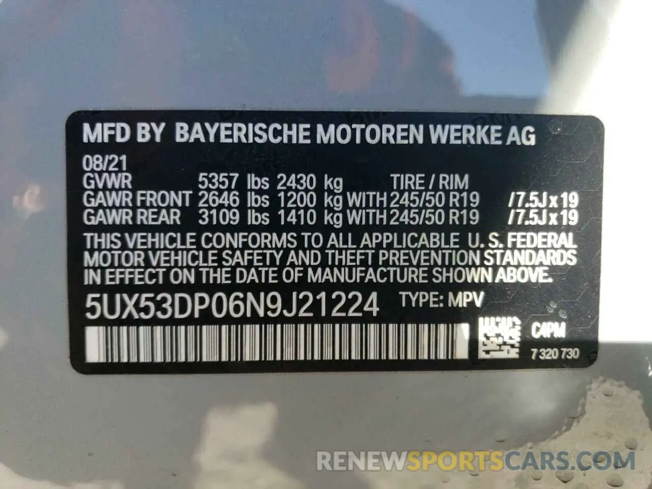 13 Photograph of a damaged car 5UX53DP06N9J21224 BMW X3 2022