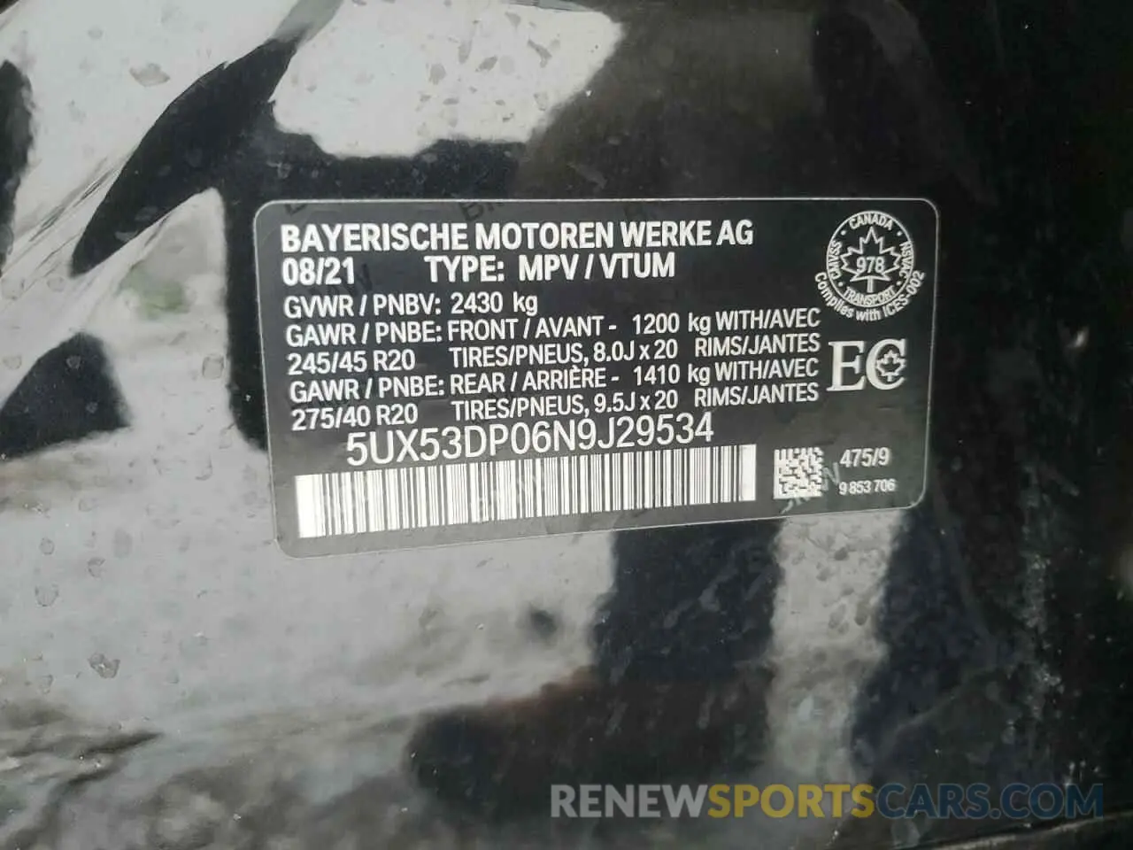 12 Photograph of a damaged car 5UX53DP06N9J29534 BMW X3 2022