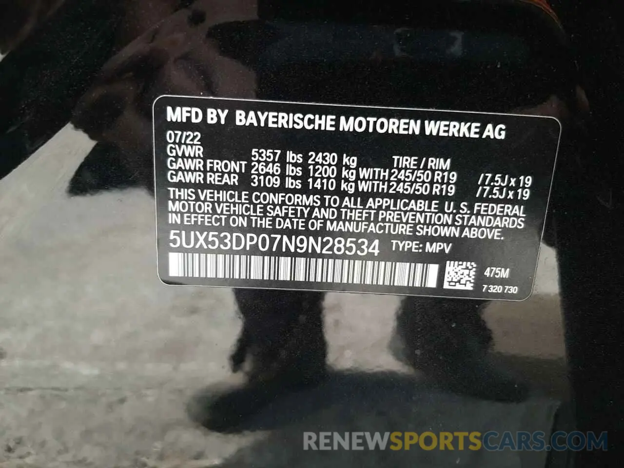 13 Photograph of a damaged car 5UX53DP07N9N28534 BMW X3 2022