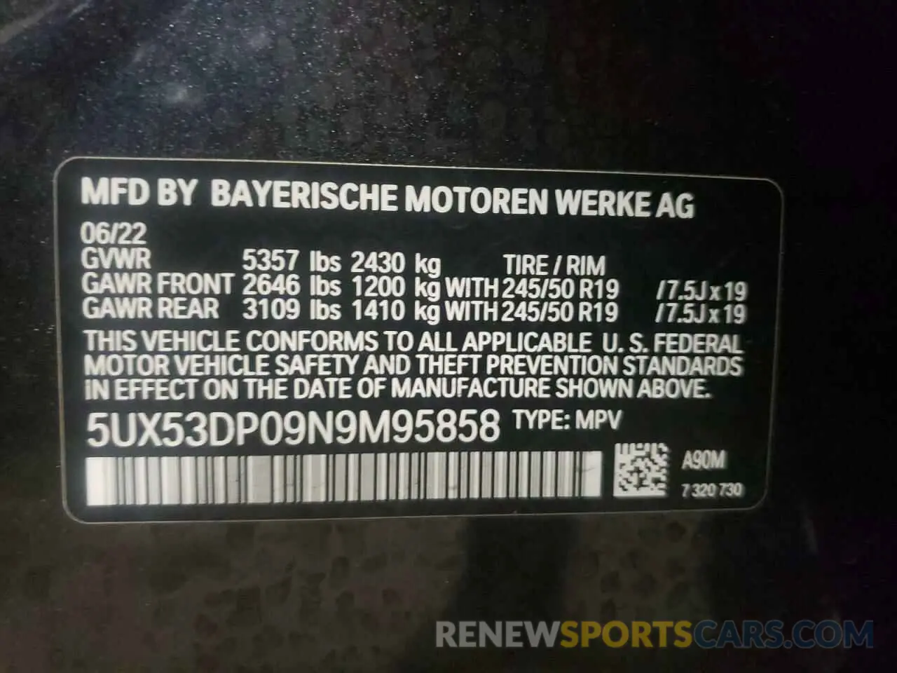 10 Photograph of a damaged car 5UX53DP09N9M95858 BMW X3 2022