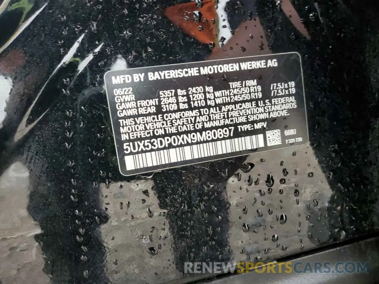 13 Photograph of a damaged car 5UX53DP0XN9M80897 BMW X3 2022