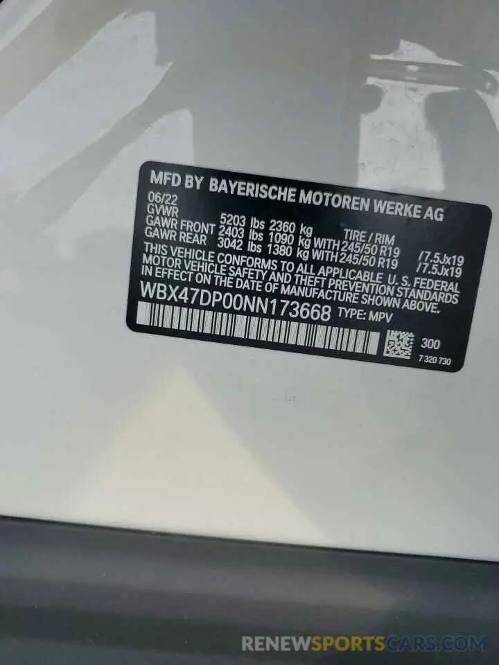 13 Photograph of a damaged car WBX47DP00NN173668 BMW X3 2022
