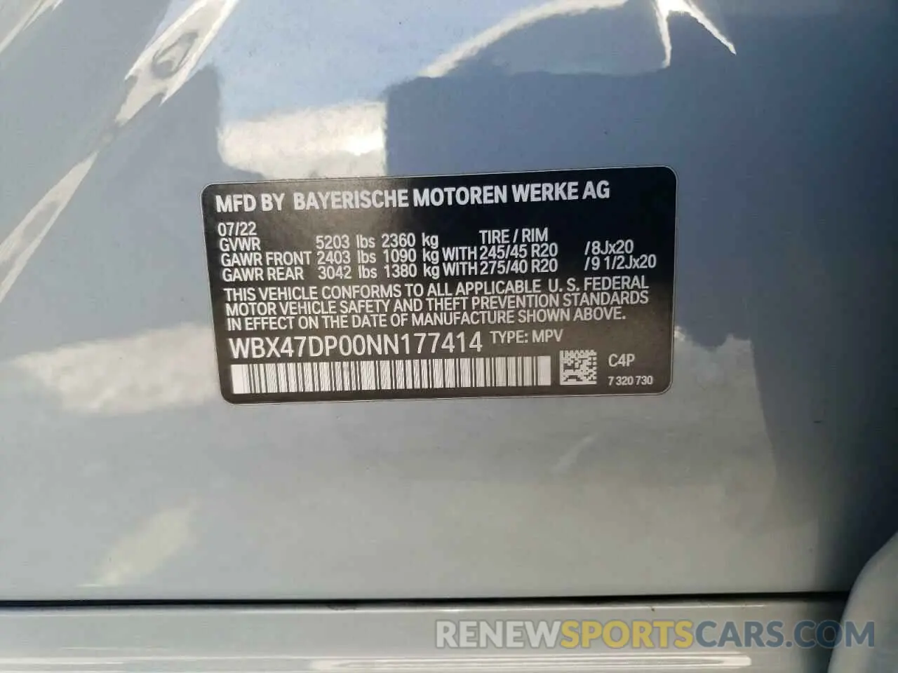 13 Photograph of a damaged car WBX47DP00NN177414 BMW X3 2022