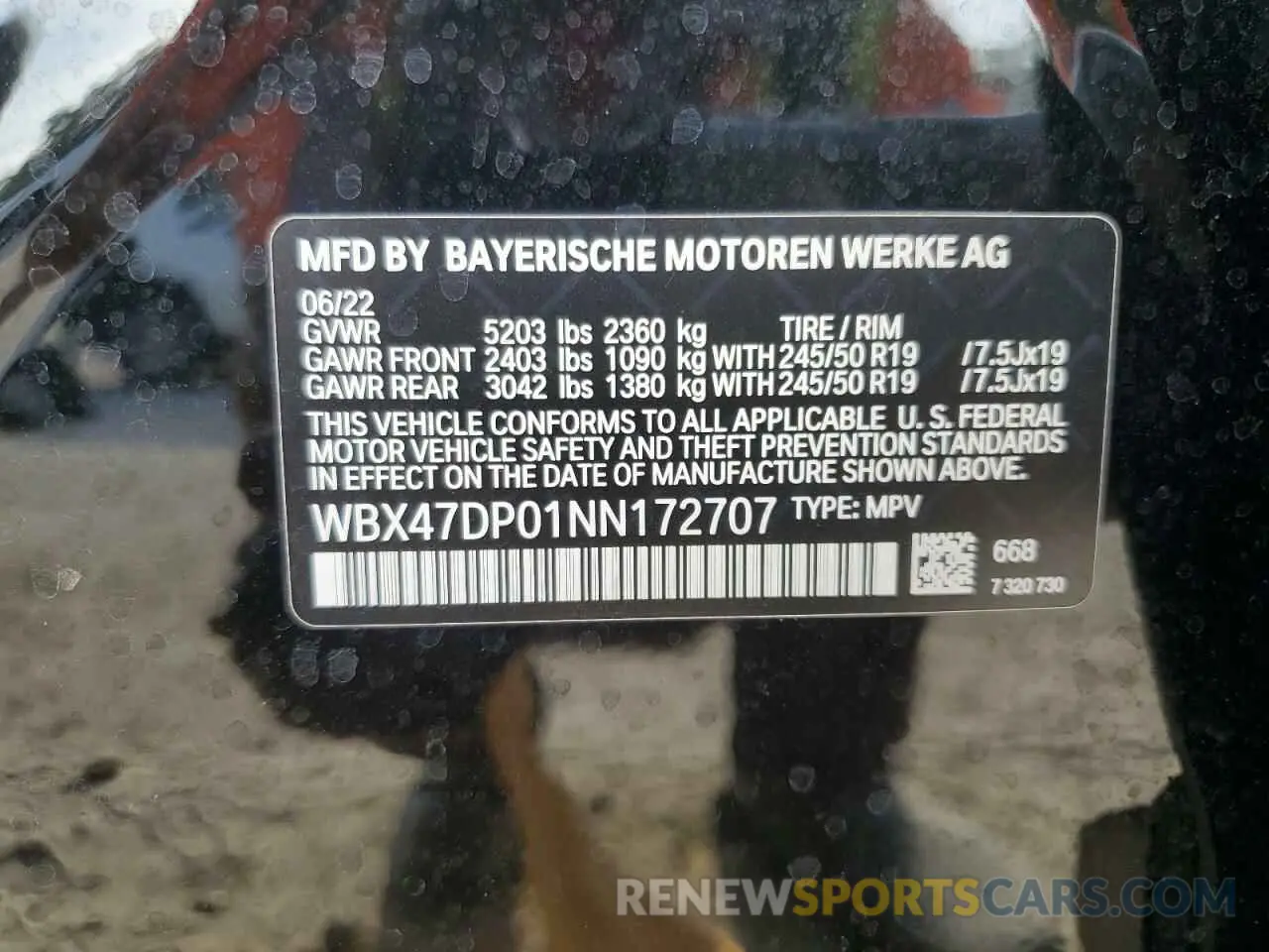 13 Photograph of a damaged car WBX47DP01NN172707 BMW X3 2022