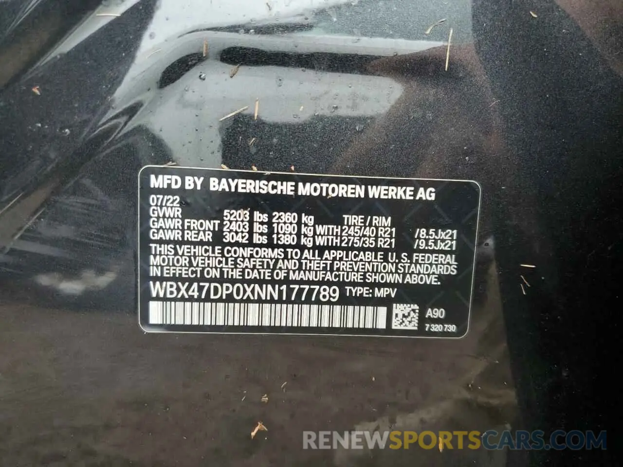 14 Photograph of a damaged car WBX47DP0XNN177789 BMW X3 2022