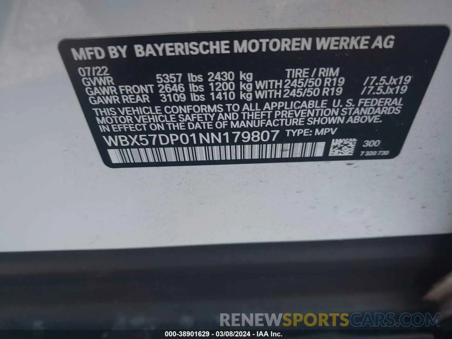 9 Photograph of a damaged car WBX57DP01NN179807 BMW X3 2022