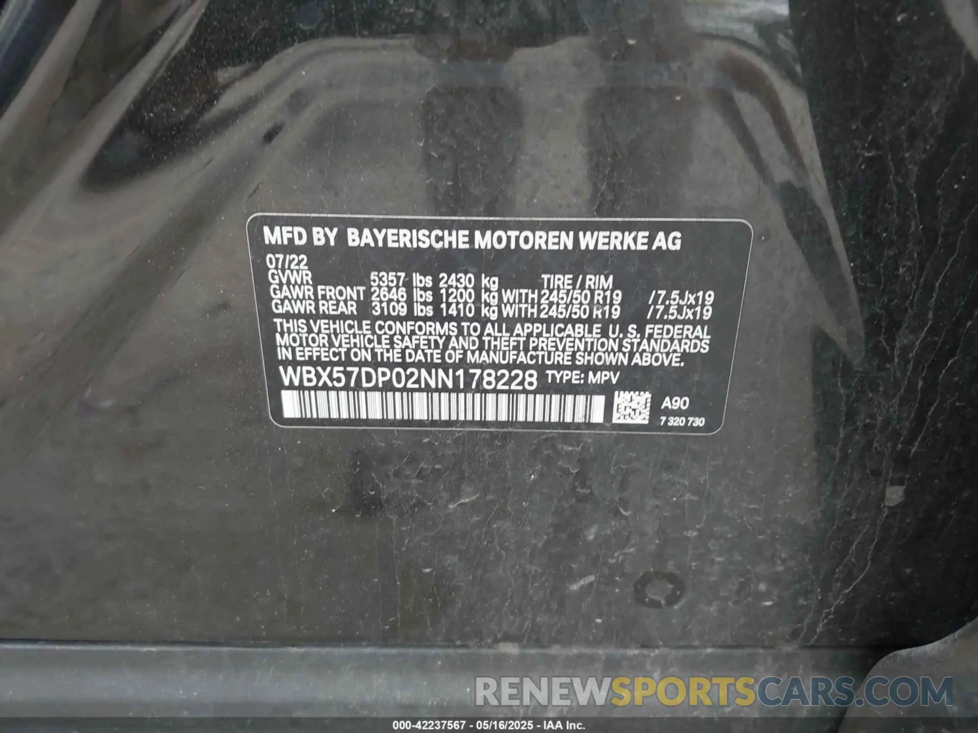9 Photograph of a damaged car WBX57DP02NN178228 BMW X3 2022