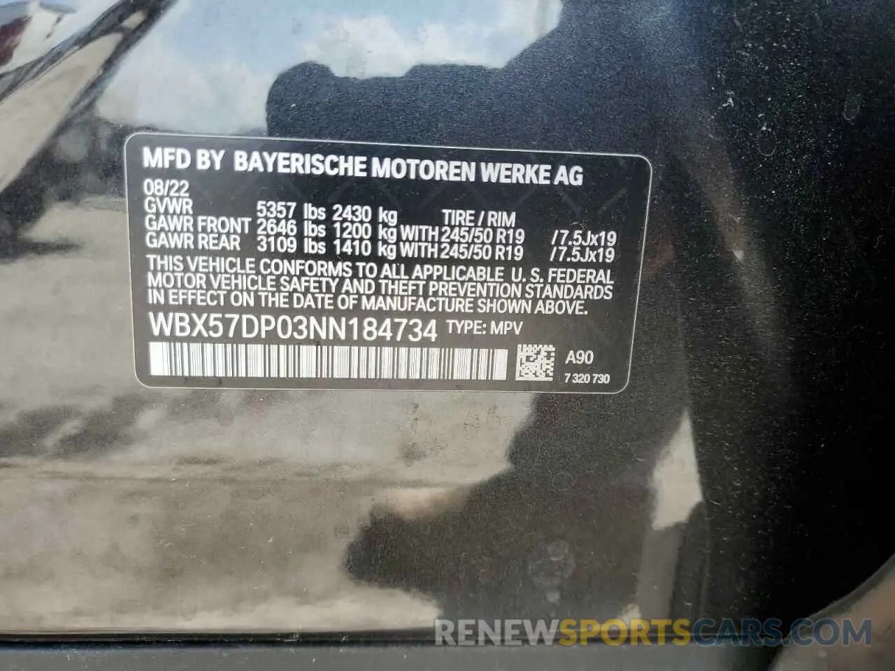 13 Photograph of a damaged car WBX57DP03NN184734 BMW X3 2022