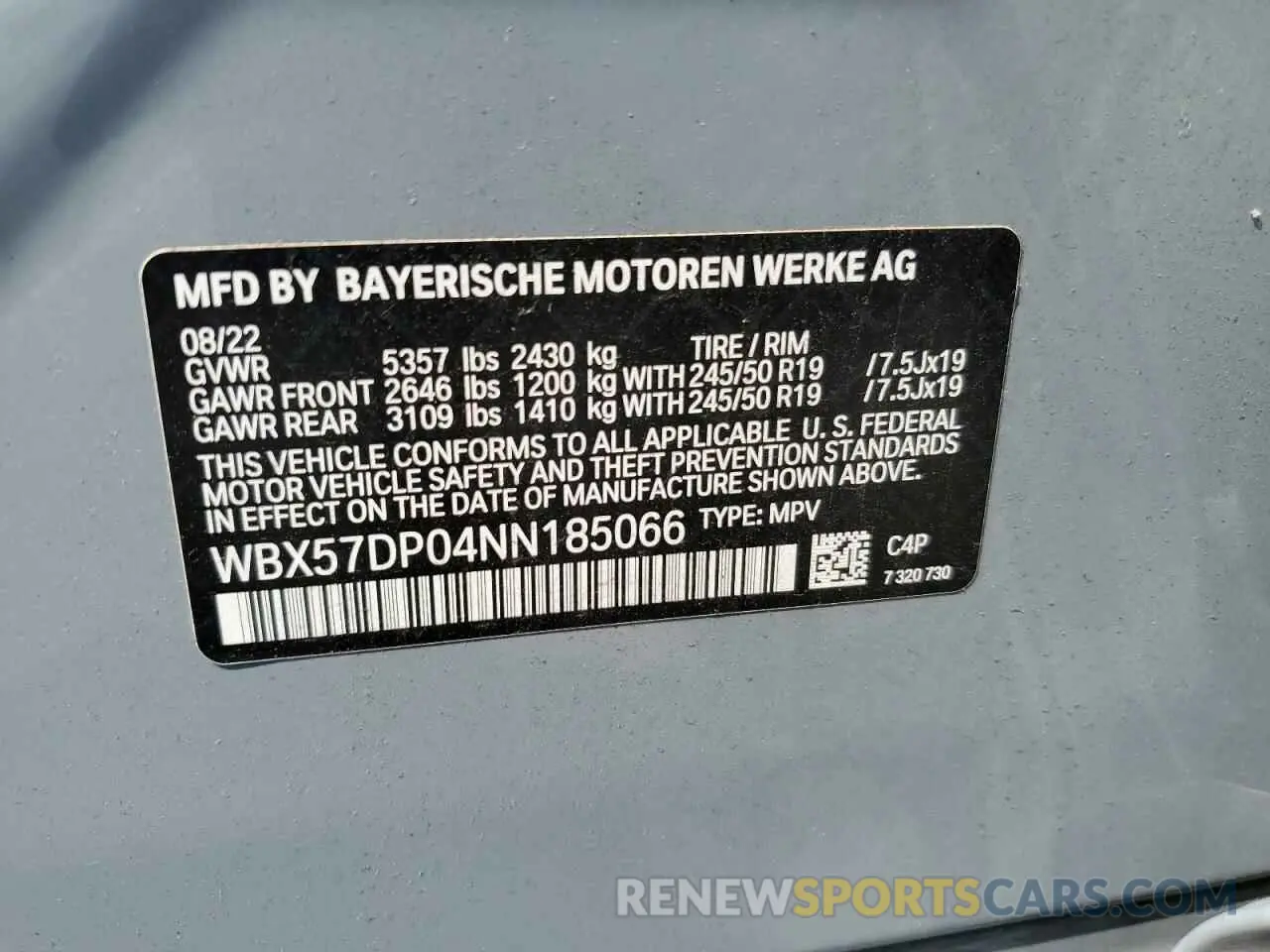 13 Photograph of a damaged car WBX57DP04NN185066 BMW X3 2022