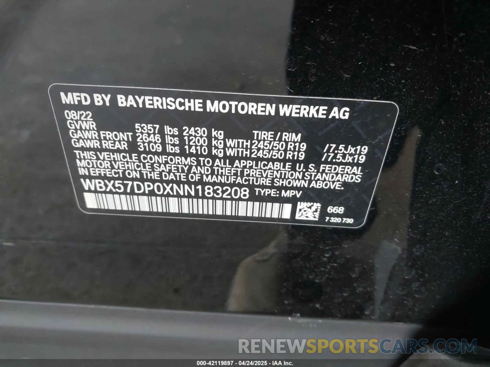 9 Photograph of a damaged car WBX57DP0XNN183208 BMW X3 2022