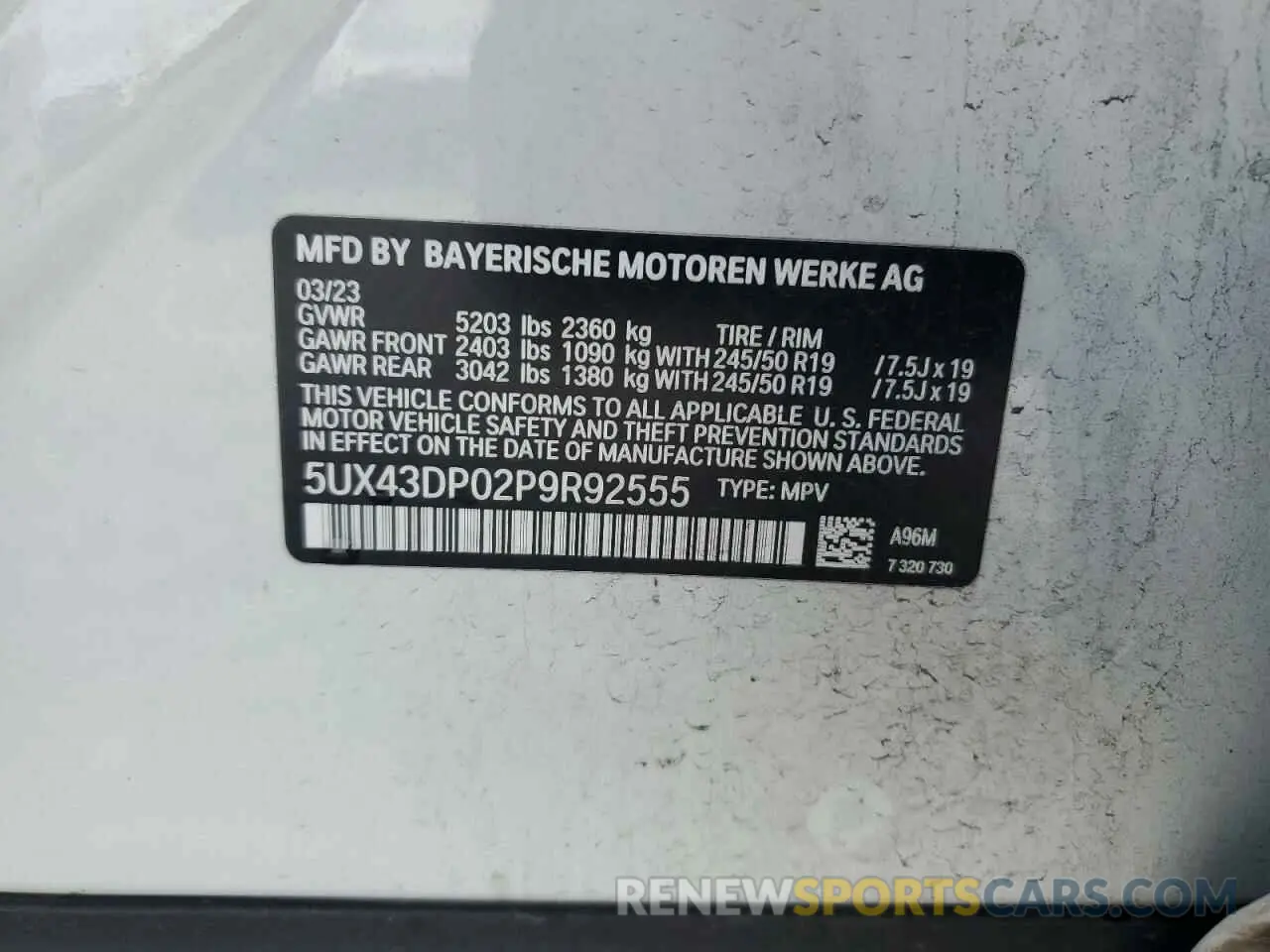 15 Photograph of a damaged car 5UX43DP02P9R92555 BMW X3 2023